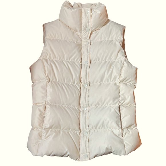 J. Crew Creamy White Quilted Down Zip + Snap Puffer Vest, Size S - Picture 1 of 13